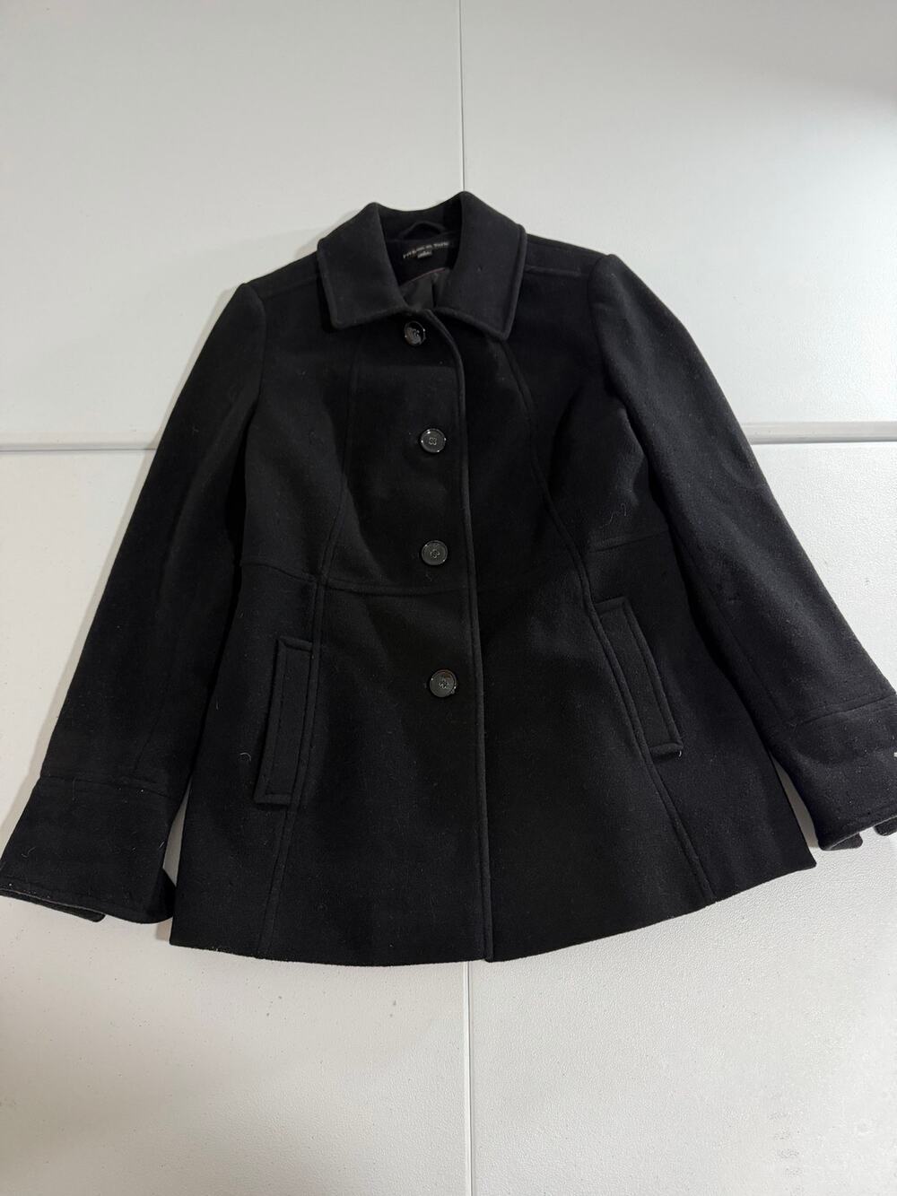 Preston & York Wool Peacoat Womens Medium Black Merino Wool Blend Button Front